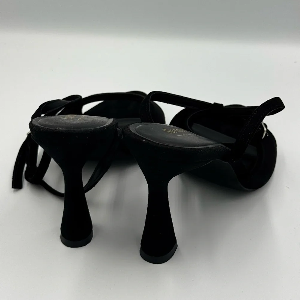 Susaniny Black Suede Heels – Strappy Block Heel Sandals Size 10